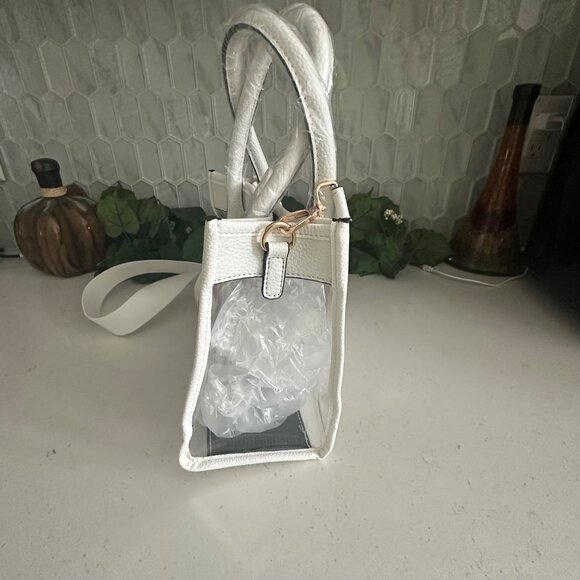 Clear PVC & White Faux Leather Mini Tote Bag With Adjustable Strap By Unni - Picture 5 of 8
